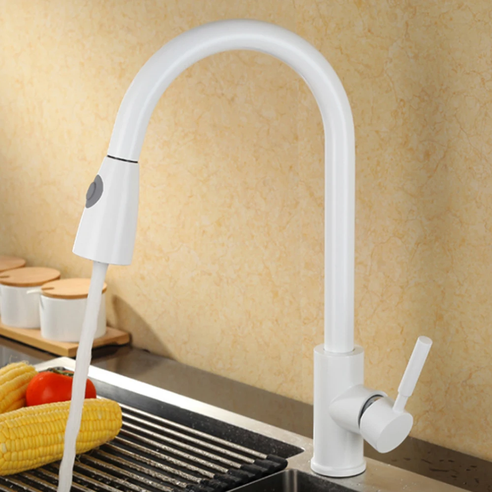 White Brass adjustable Kitchen Faucet accessories Cozinha Swivel Spout Kitchen Sink Pull Out basin Faucet Tap White Brass adjustable Kitchen Faucet accessories Cozinha Swivel Spout Kitchen Sink Pull Out basin Faucet Tap
