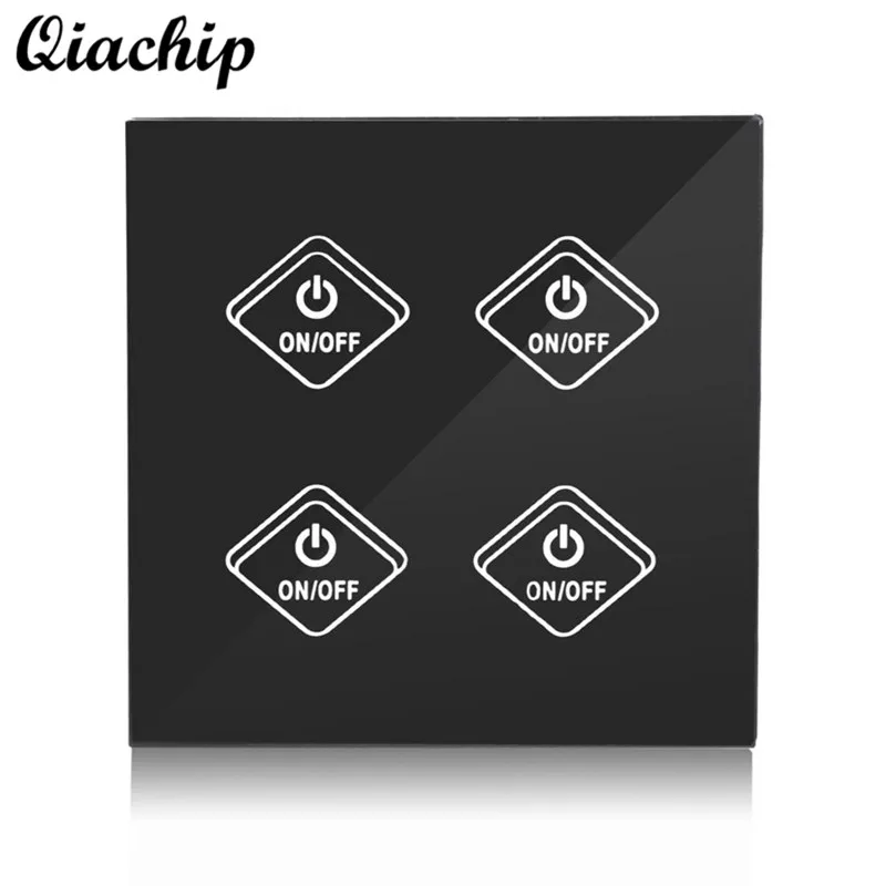 

QIACHIP UK Plug AC 220V WiFi Wireless Smart HomeTouch Switch 4 Gang 1 Way Light Wall APP Control Switch Work With Amazon Alexa