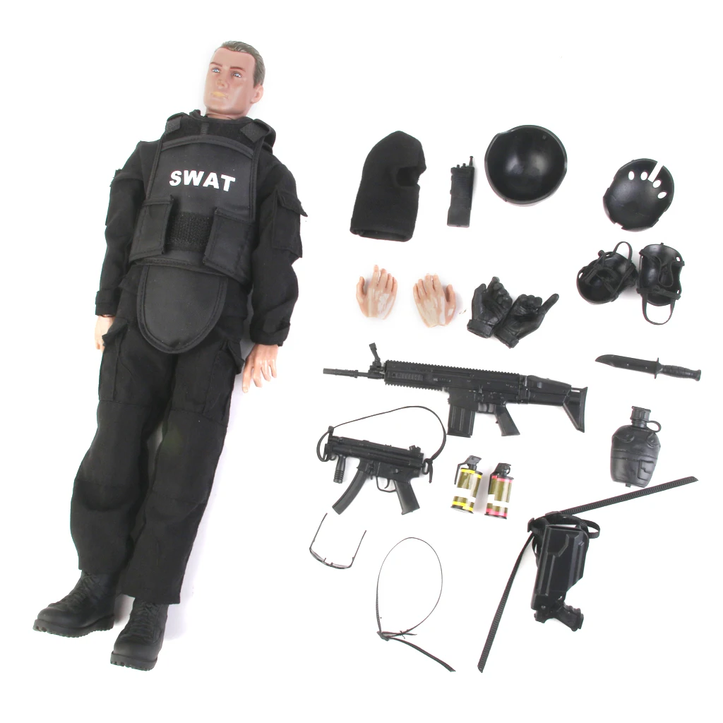 1/6 Scale 12 inch Military Soldier Army Combat Man Action Figure Playsets in Black ACU (Included Assorted Accessories)