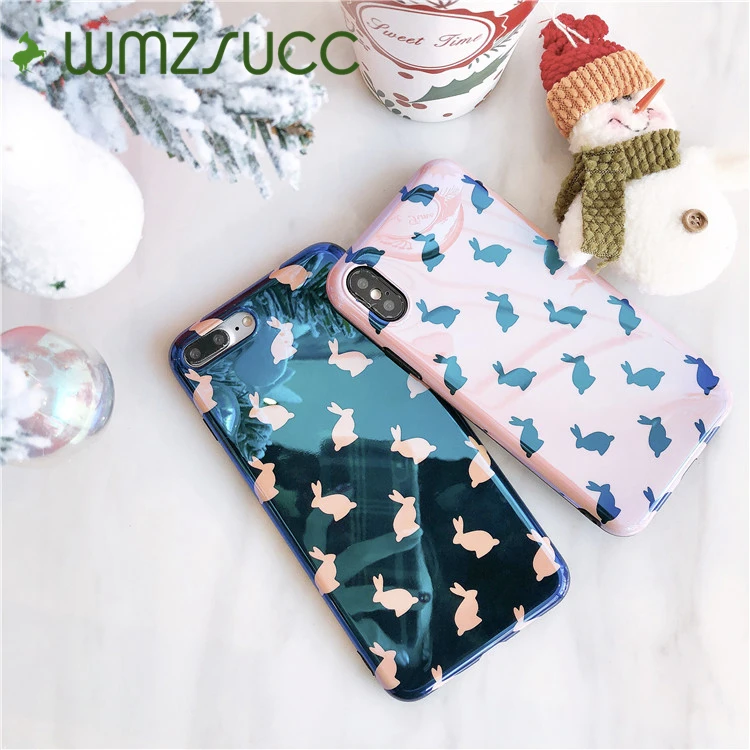 WMZSUCC Luxury Pink Blue Laser Rabbit Cute Bunny Soft Phone Case for iPhone X 8 7 Slim Back Cover 6 Plus |