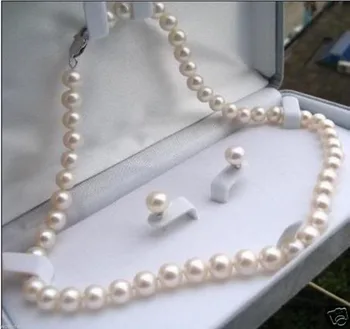 

Natural 8-9mm White Pearl Necklace Sterling Silver Stud Earring A Set 18''