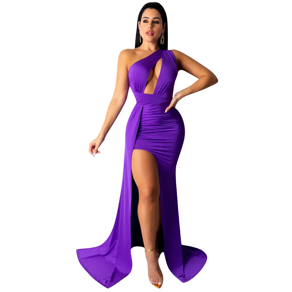 

Women's Vintage One Shoulder Hollow Out Sexy Purple Long Dress Floor Length Party Dresses