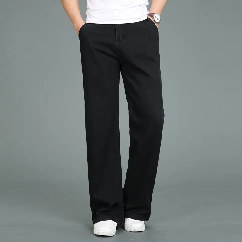 Мужские джинсы летние новые тонкие большие размеры микро колокольчики мужские черные классические прямые джинсы для байкеров Размер 28-34 - Цвет: Black