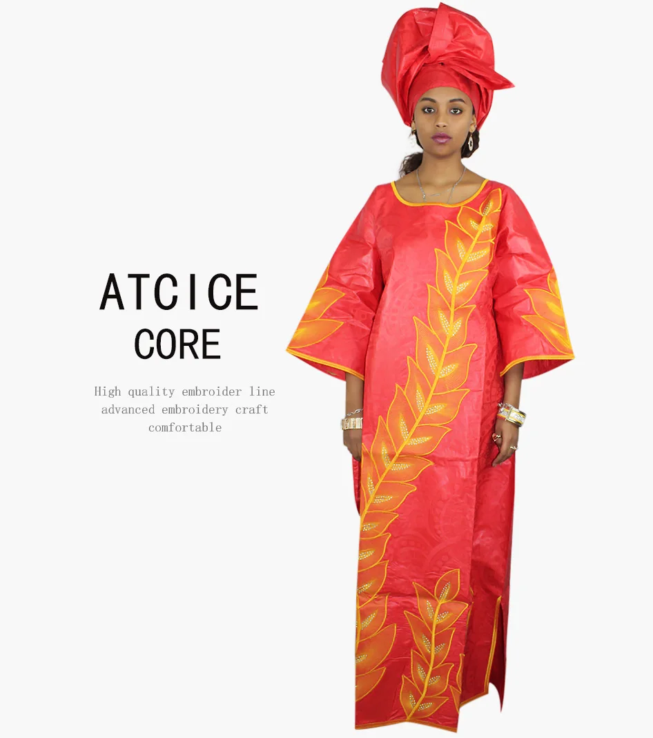 Хлопок африканские платья для женщин Африканский Базен riche вышивка дизайн длинное платье с шарфом один костюм LA113