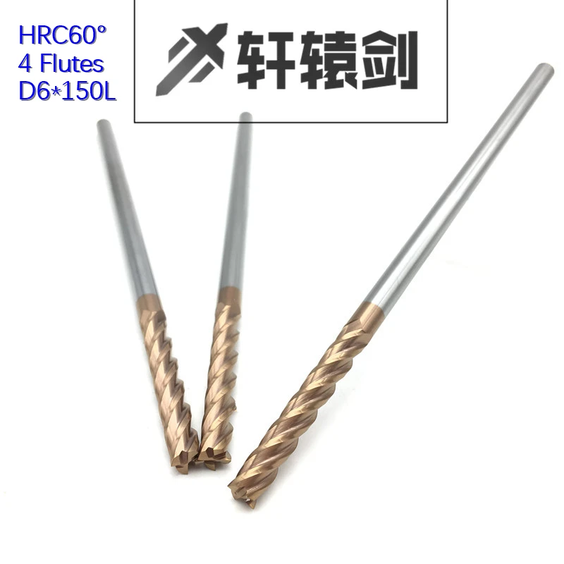 

HRC60 4 flute D6-150L 1PCS Solid carbide flattened end mills with straight Slim