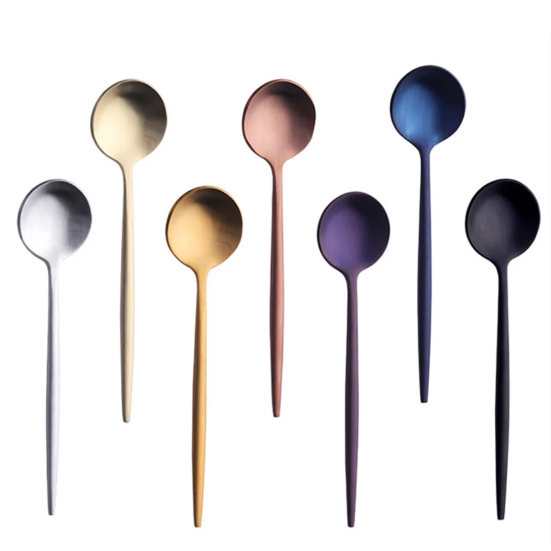 

6pcs Stainless Steel Small Tea Spoon Flatware Set Mini Teaspoon Set Cutlery Set Ice Cream Colorful Coffee Spoons