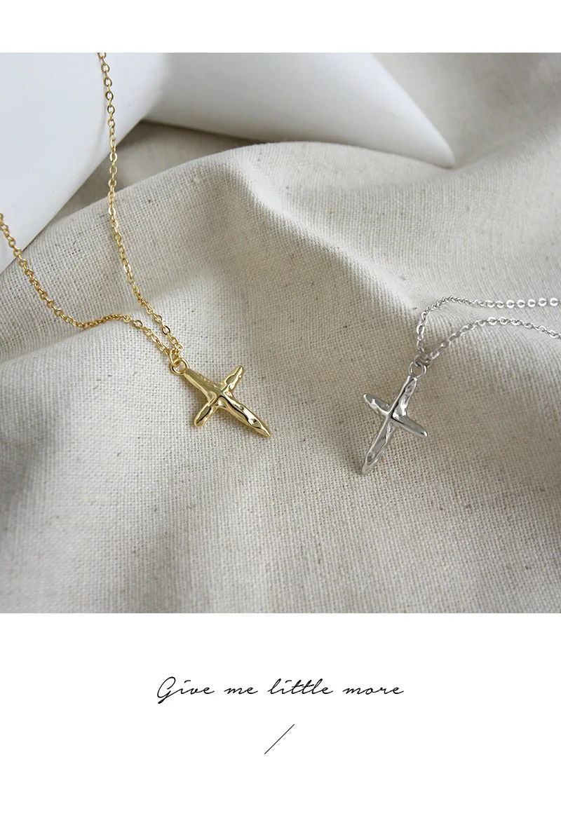 F.I.N.S Religious Style S925 Sterling Silver Necklace INS Korean Two-tone Irregular Concave Cross Female Necklace Clavicle Chain