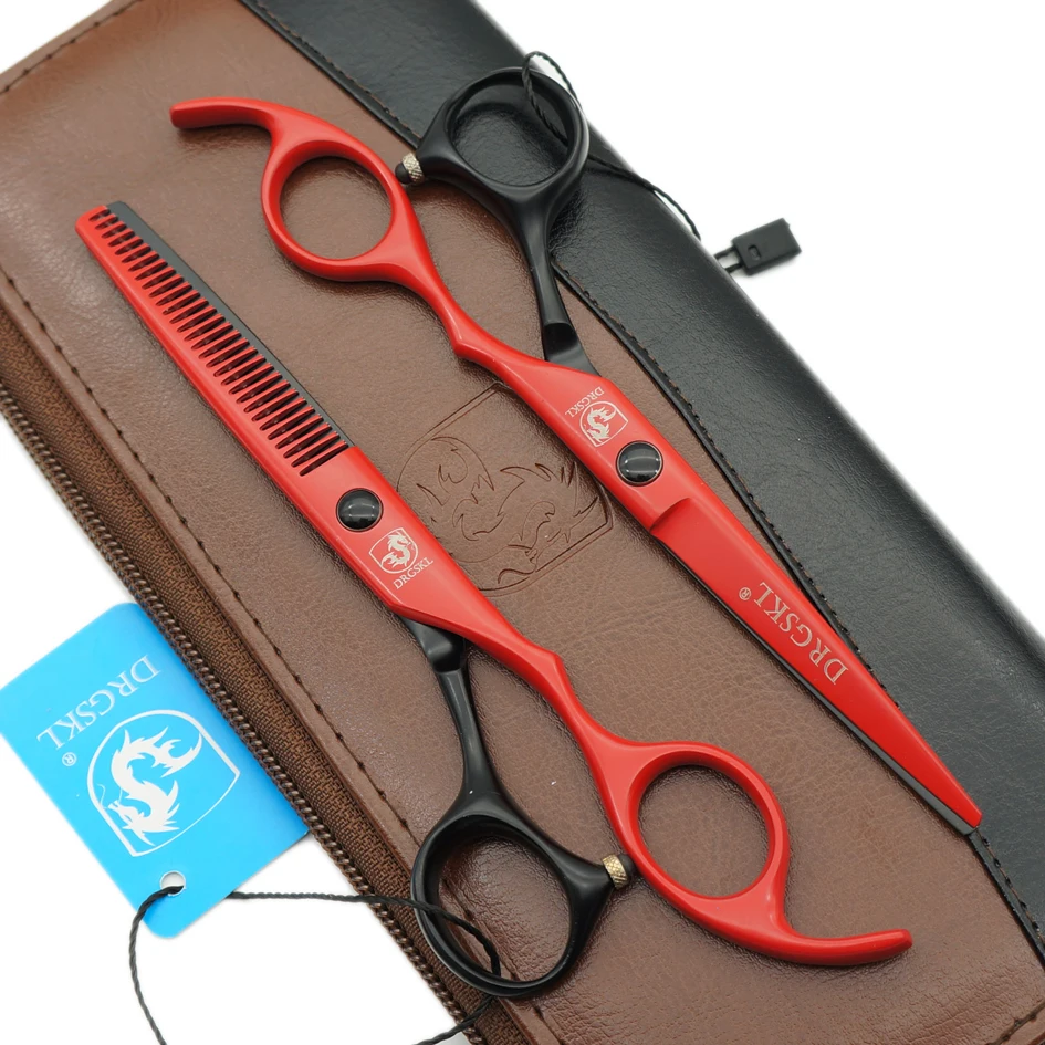 DRGSKL black & red paint barber hair cut scissors very sharp, 6 inch