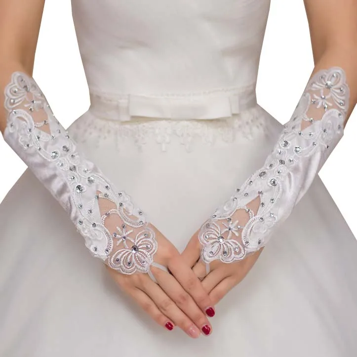 Свадебные женские свадебные перчатки Gant Mariage дешевые средней длины без пальцев Кружевные свадебные перчатки свадебные аксессуары