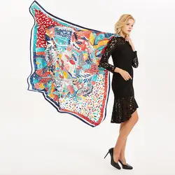 Женский винтажный традиционный роскошный шарф с принтом, женская мягкая саржа, Большие Квадратные платки и обертывания 130 см