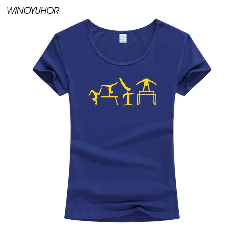 Женская футболка с принтом для гимнастики, летняя повседневная футболка с коротким рукавом, забавный Художественный гимнастический топ для девочек, женская футболка - Цвет: MidnightBlue