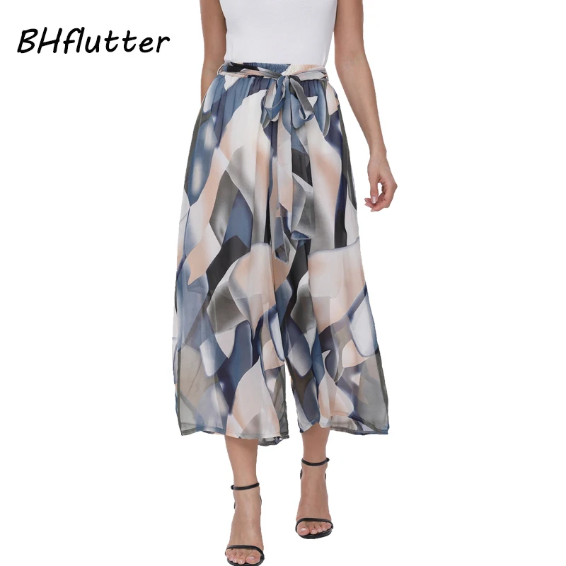 Vintage Cranes Pattern Loose Wide Leg Pants Trousers Women