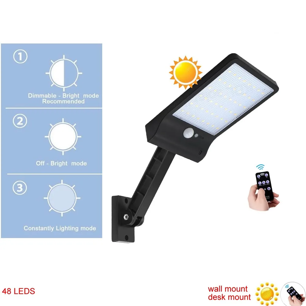 

gear lock remote control rotate bracket solar street light 48 LED Solar Light Three Modes Black White Waterproof Outdoor G spot