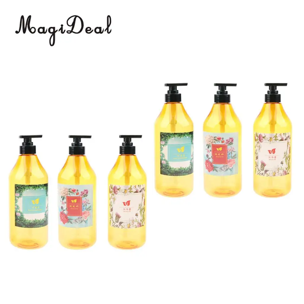 Pack of 6 1000ml Refillable Pump Bottle Empty Shampoo Dispensing Container Suit for Home or Travel
