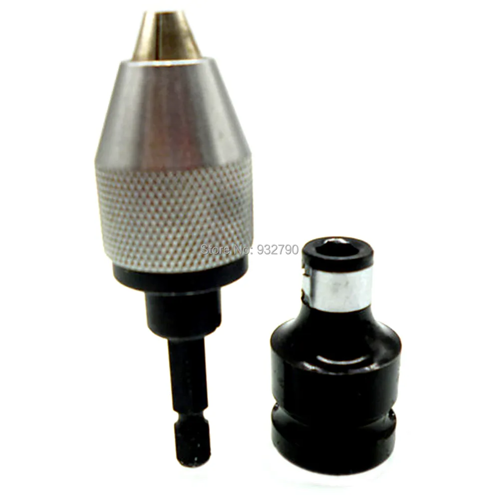 

1/2in Drive to 1/4in Hex Impact Adaptor W/ 3 Jaw Keyless Drill Chuck Converter 6mm 1/4" Hex Shank Holds Micro Drills Up To 6.5mm