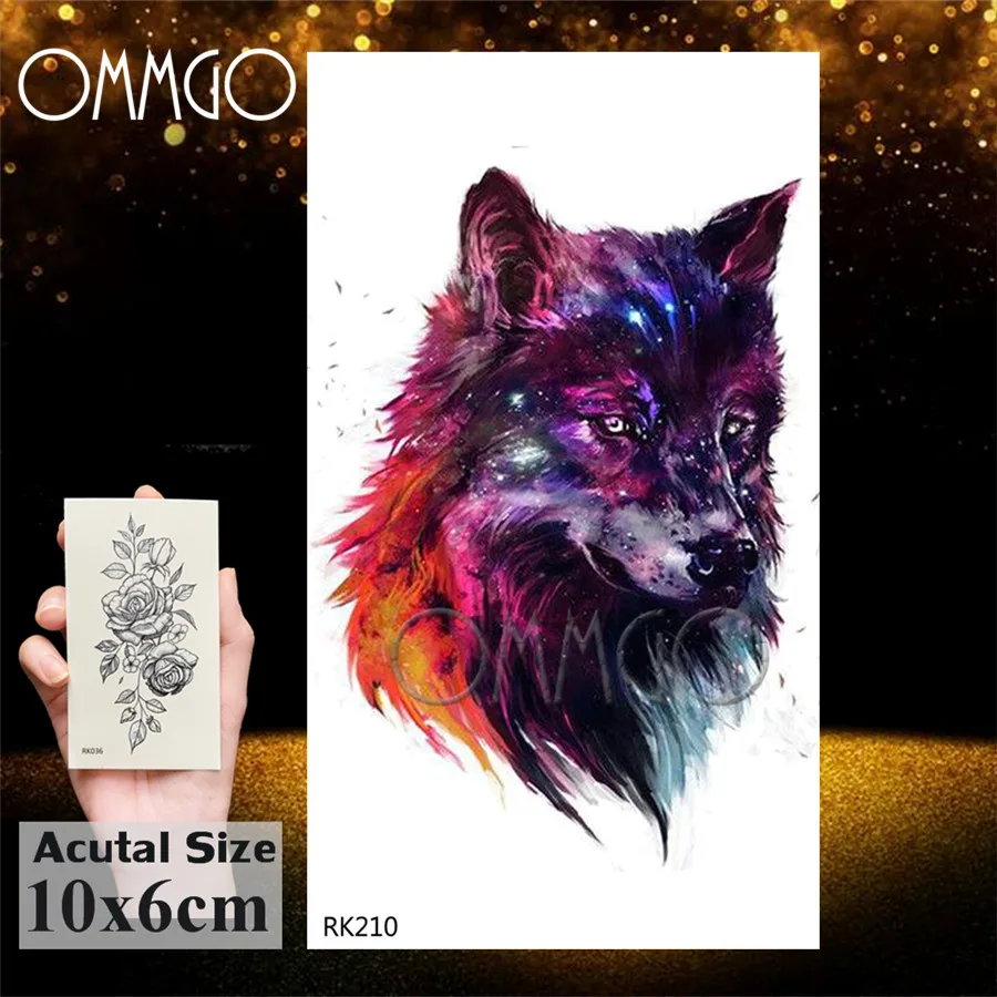 Временная тату наклейка OMMGO Wolf King Galaxy Universe водонепроницаемые поддельные