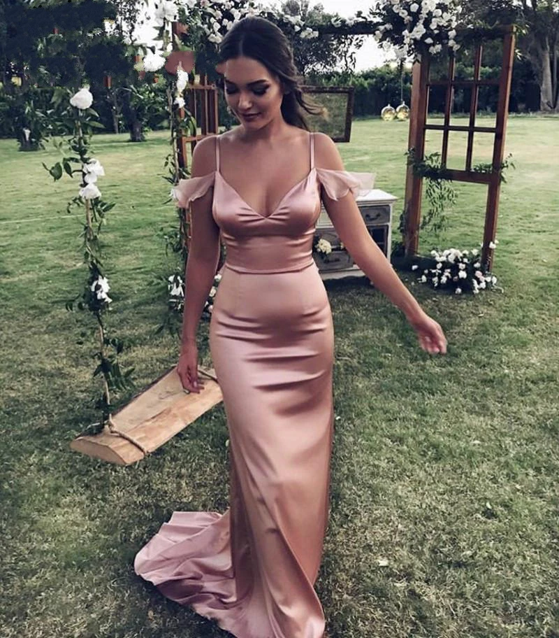 

2019 Plus Size Evening Dresses Special Sleeves Spaghetti Strap Prom Gown V-Neck Mermaid Silk Satin Cocktail Party Robe De Soiree