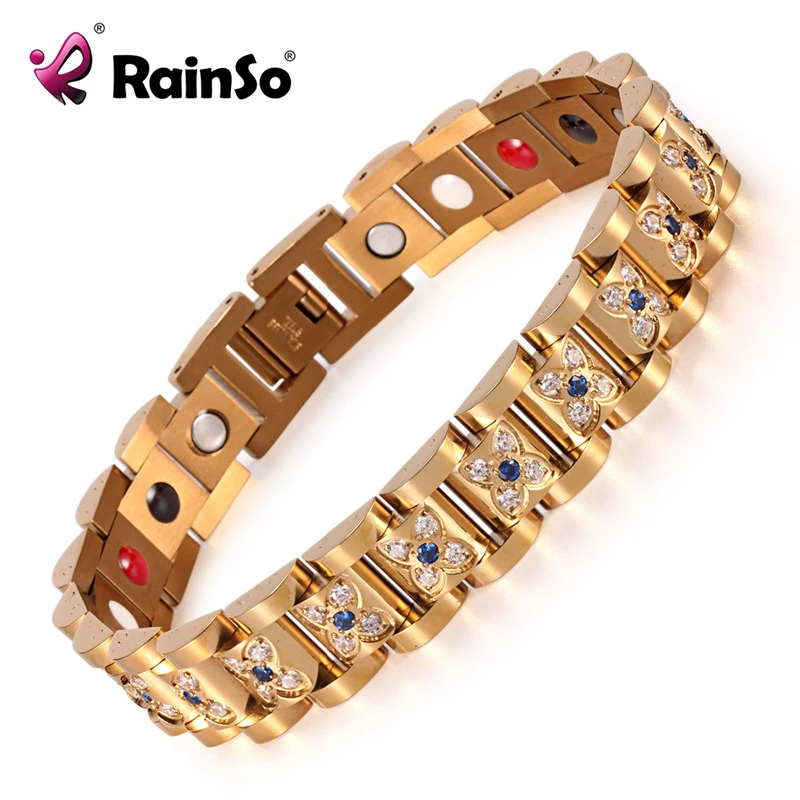 Elegant Crystal Rhinestone Bracelets & Bangles For Women Gold Magnetic Fashion Health Bracelet Lady Jewelry OSB-1539GFIR