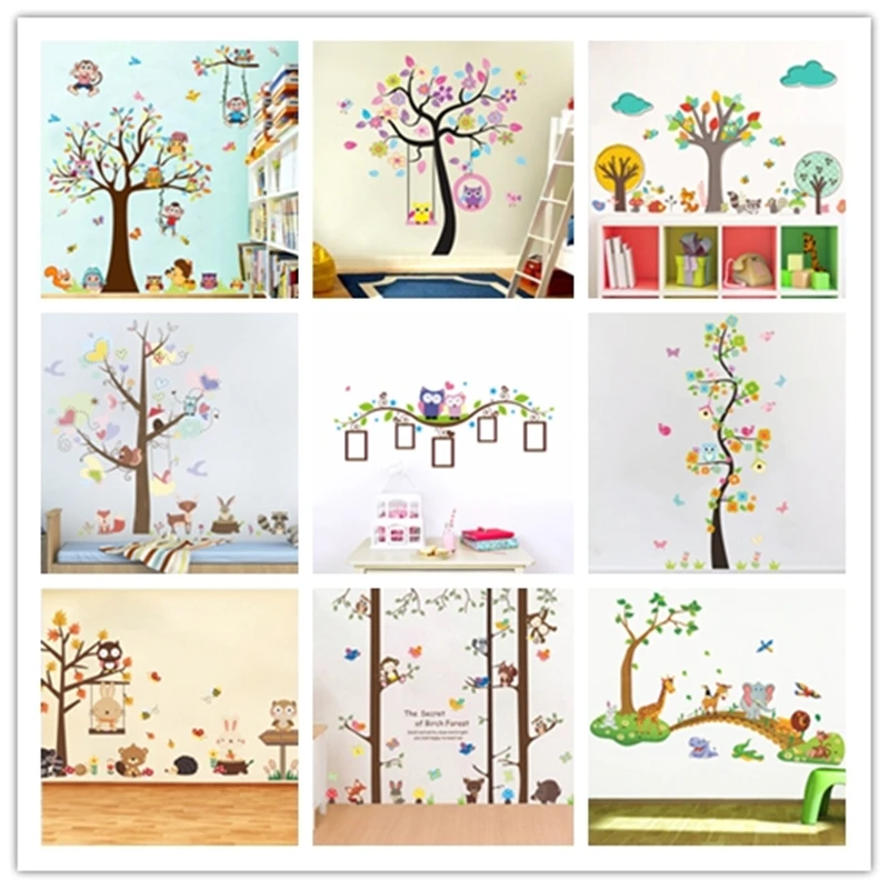 

% Removable Colorful Owl Forest Tree Kids Nursery Rooms Decorations Wall Decals Animals Vinyl Wall Stickers Self Adhesive Decor