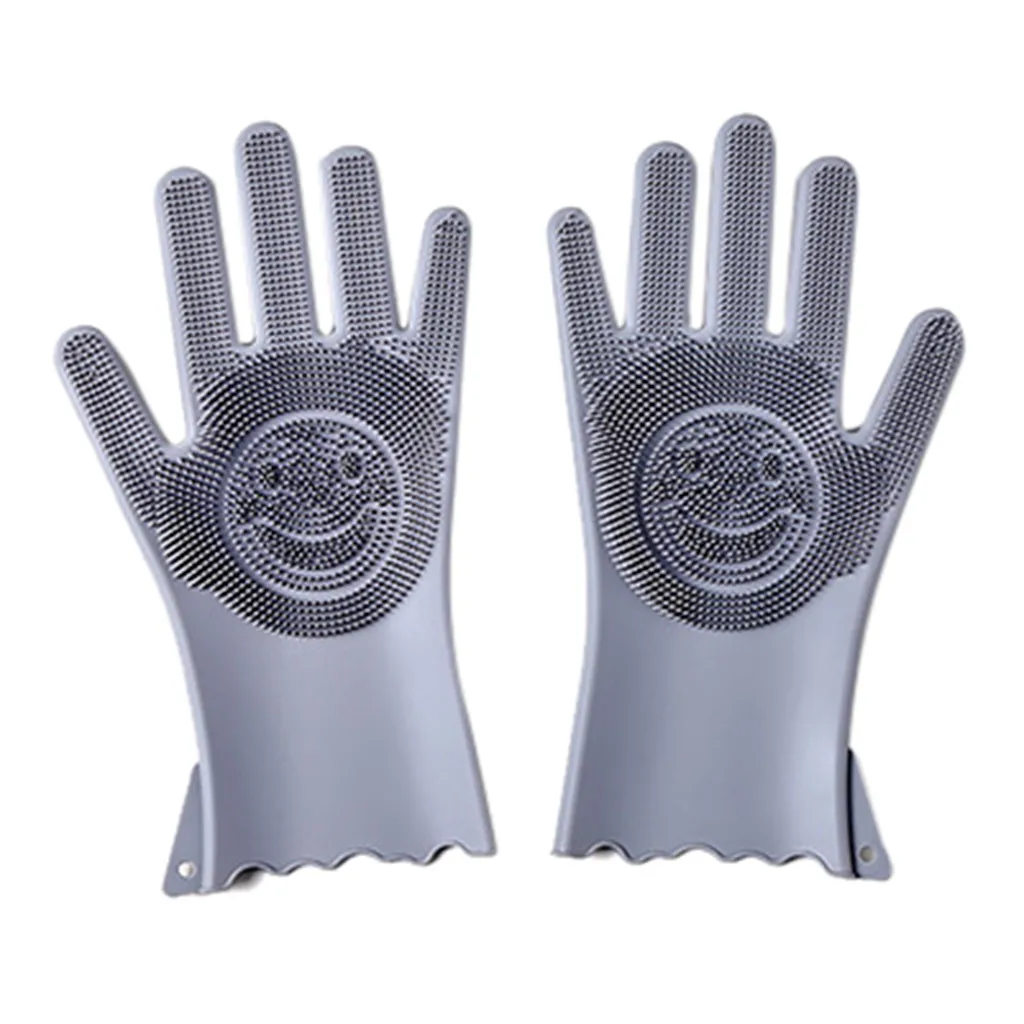 1 пара кухонных силиконовых перчаток для очистки Волшебные многоразовые перчатки для мытья посуды - Цвет: Серый