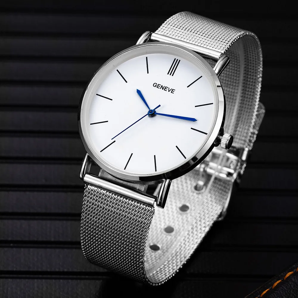 Мужские Роскошные часы GENEVE Montre Homme простые из нержавеющей стали 2019 Классические