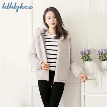 

Faux Fur Coat Women Gray 2XL Plus Size Long Sleeve Mink Fur Jackets 2019 New Spring Fashion Hooded Loose Slim Chic Coats CX126