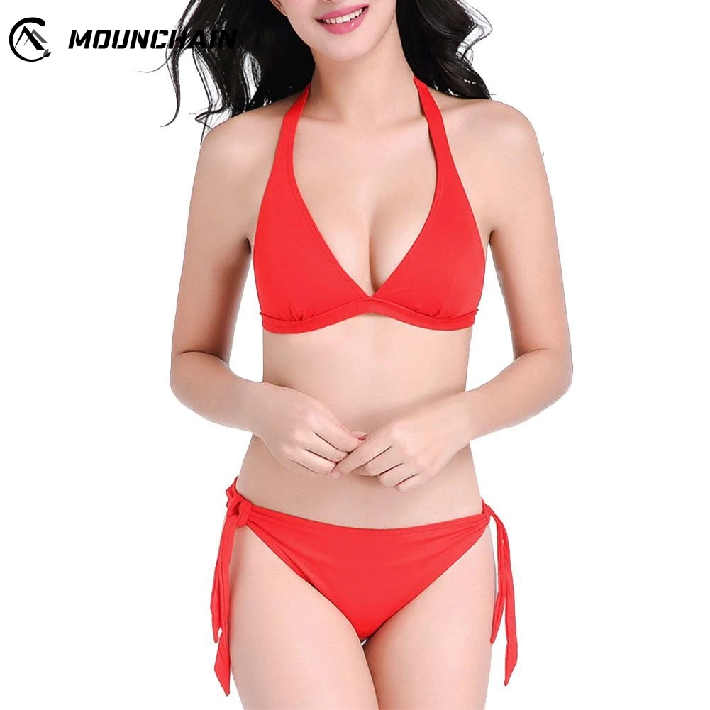 

Ladies Solid Color Bathing Suit Fashion Sexy Backless High Stretch Bikini Set