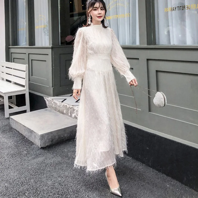 Women Tassel Lantern Long Sleeve Maxi 