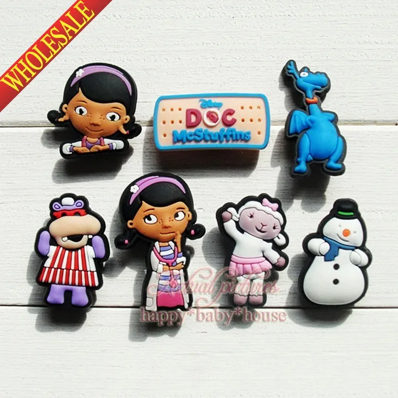 

Hot Sale Novelty 35PCS Doc McStuffins PVC Shoe Charms Buckle Accessories fit Bracelets PVC Shoe Decoractions Kid Party Gifts