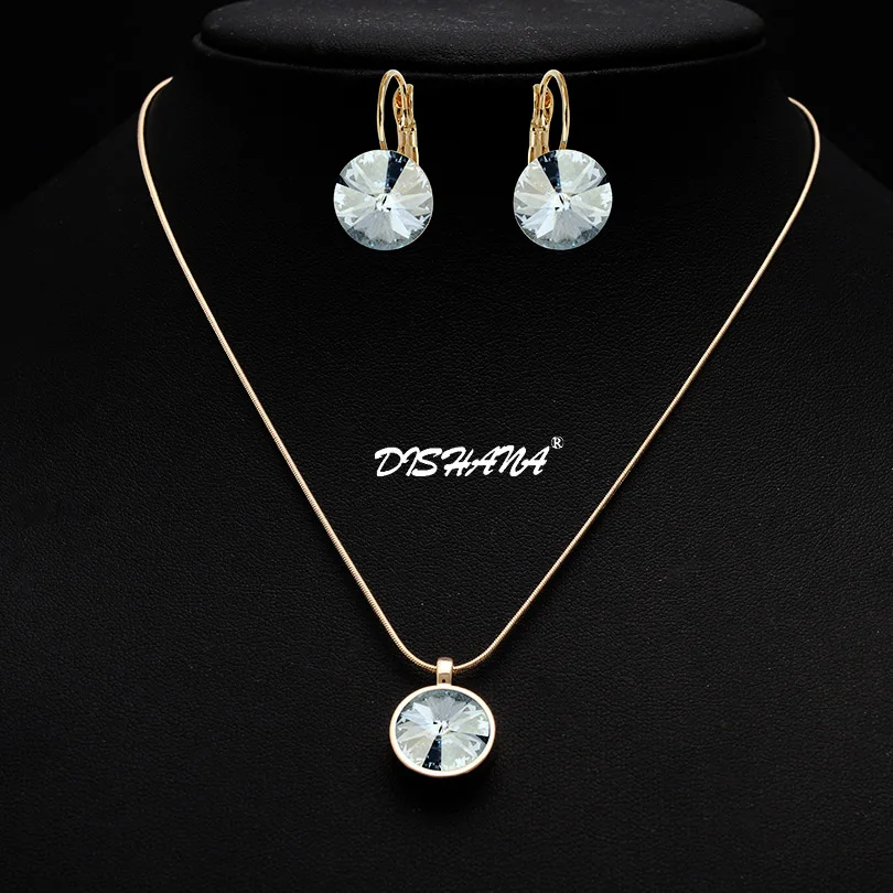 Модные Ювелирные наборы для невесты 12 мм австрийский кристалл ожерелье набор для женщин камни серьги ювелирные изделия Parure Bijoux Femme(JS0048 - Окраска металла: Gold Plated