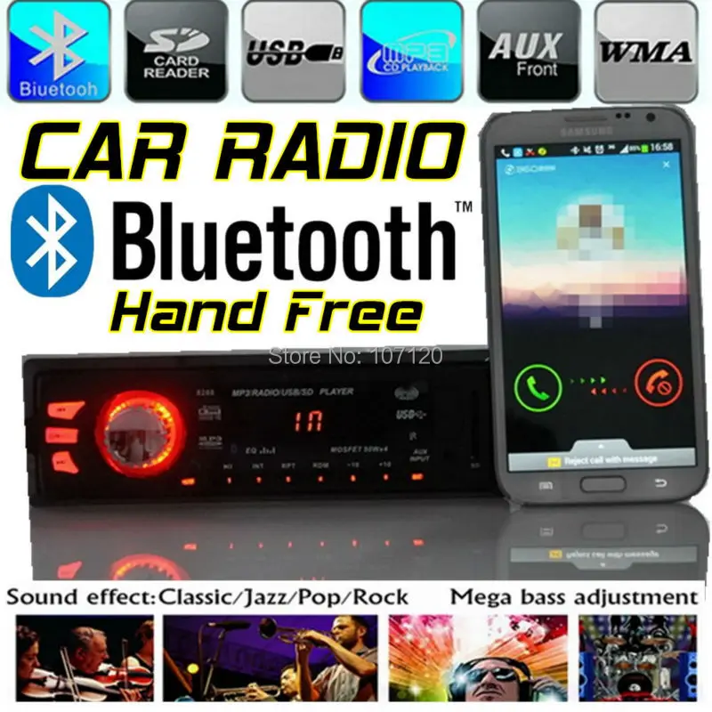 Новое прибытие автомобилей аудио bluetooth стерео bluetooth плеер Поддержка Телефон Handfree AUX-IN MP3 FM USB 1 Din в тире 12 В