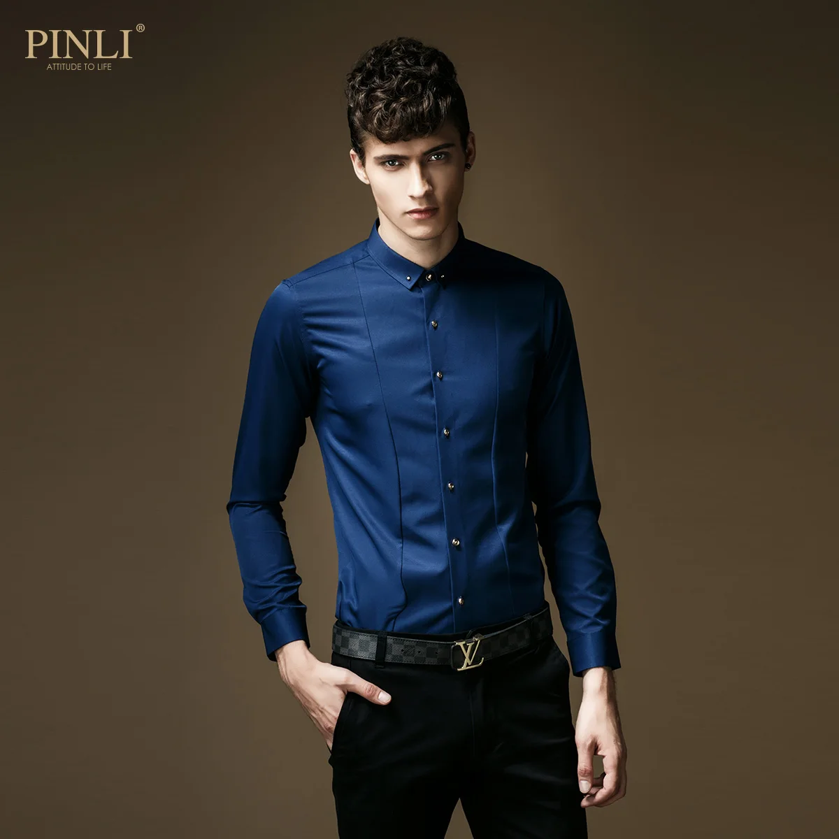 Camiseta Masculina Blusas Pinli Pin осенний мужской костюм тонкий воротник рубашка чистый цвет