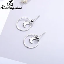 Shuangshuo Trend 2018 pendientes de perno redondo de Luna círculo pendiente de Luna encantos de las mujeres Ropa Accesorios fiesta novia regalo