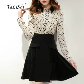 

Autumn Plus Size -a-line Dress 2018 Women Black Long Sleeve Turn-down Ruffles Dot Elegant Club Mini Dress Vintage Short Dresses