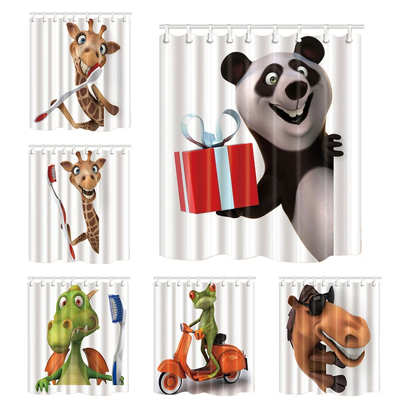 Cartoon Shower Curtains Funny Animals Polyester Fabric Bath Screens