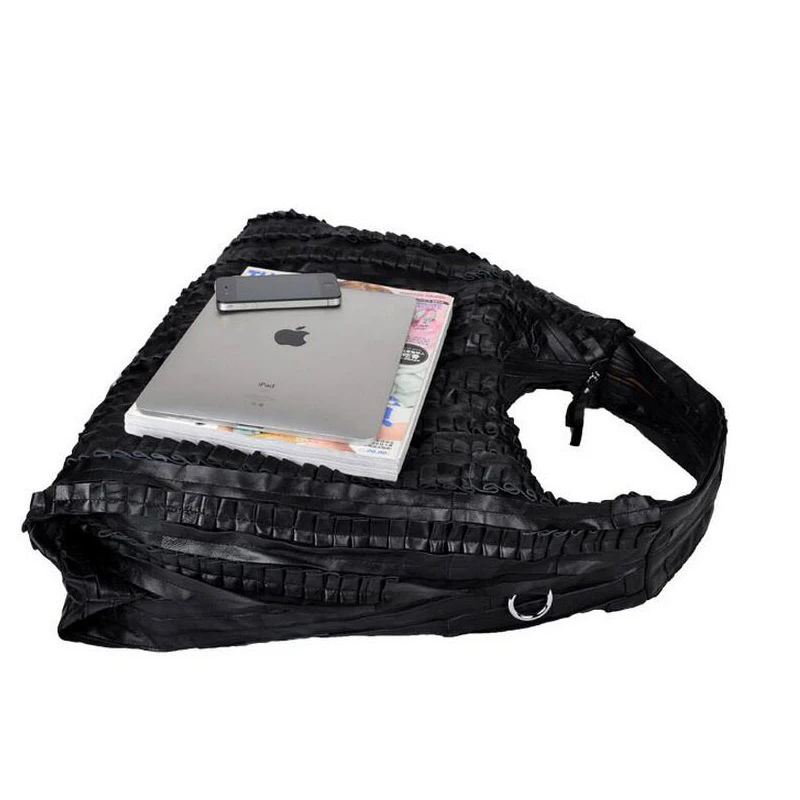 3 размера! Сумки из натуральной кожи для женщин с рюшами черная женская сумка