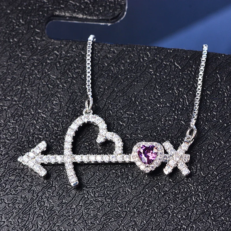 Purple Wong Rain 925 Серебряное сердце, для влюбленных розовый сапфир изумруд драгоценный камень цитрин кулон из белого золота ожерелье ювелирные изделия оптом - Цвет камня: Purple