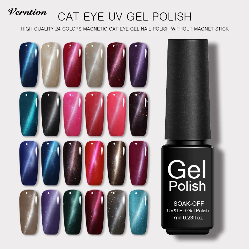 

Verntion 24 Colors Metal Cat Eye Gel Polish Magnetic Gel Nail Polish Cat Eye Vernis Semi Permanant Led Nail Varnish Uv Glue