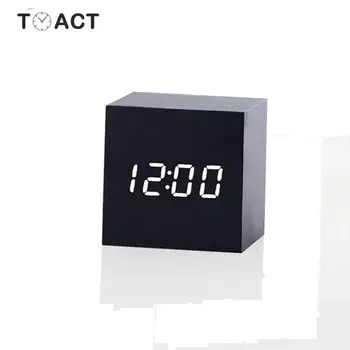 

Cube Clock Wooden Electronic Desktop Clocks LED Digital Alarm Watch Multicolor Sounds Control Square Digital Thermometer Timer