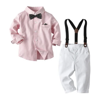 

1 2 3 4 Years Boys sets kids clothing Suit toddler formal Gentleman clothes for Boys tshirt + overalls Kid costumes baby outfits