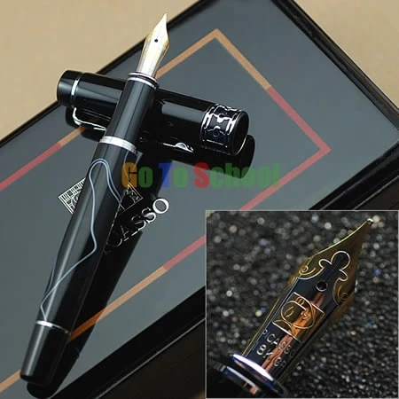 PICASSO 925 BLACK SWIRL FOUNTAIN PEN MEDIUM NIB 18KGP WITH ORIGINAL BOX
