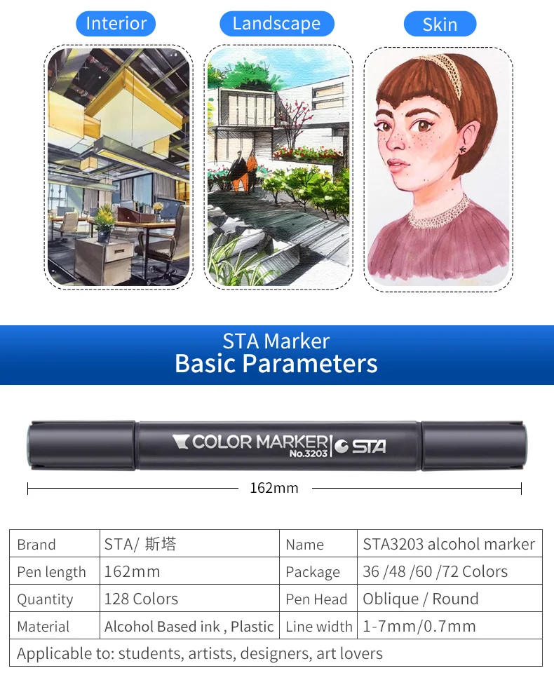 STA3203 60 цветов набор маркеров для эскизов-Профессиональный эскизный художественный маркер для художника ручная роспись двойная головка спиртовые маркеры поставки
