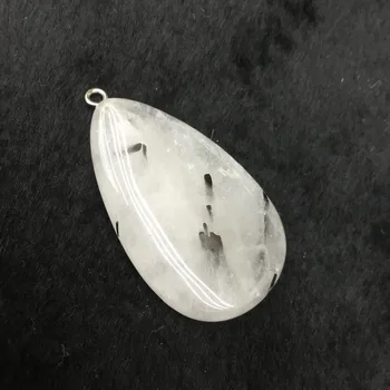 

Natural Black Rutilated Quartz black tourmaline water-drop shape for pendant