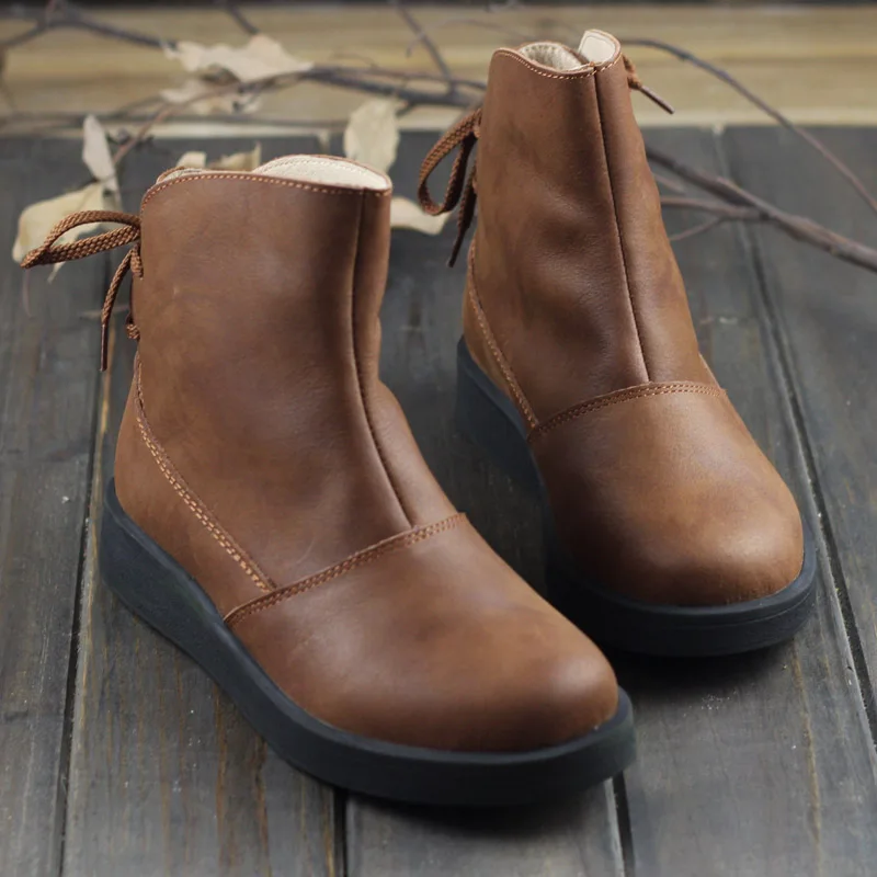 

Shoes Woman Boots Brown/Black Genuine Leather Martin Boots Round Toe Thick Platform Rubber Sole 2015 Autumn shoes (H205)