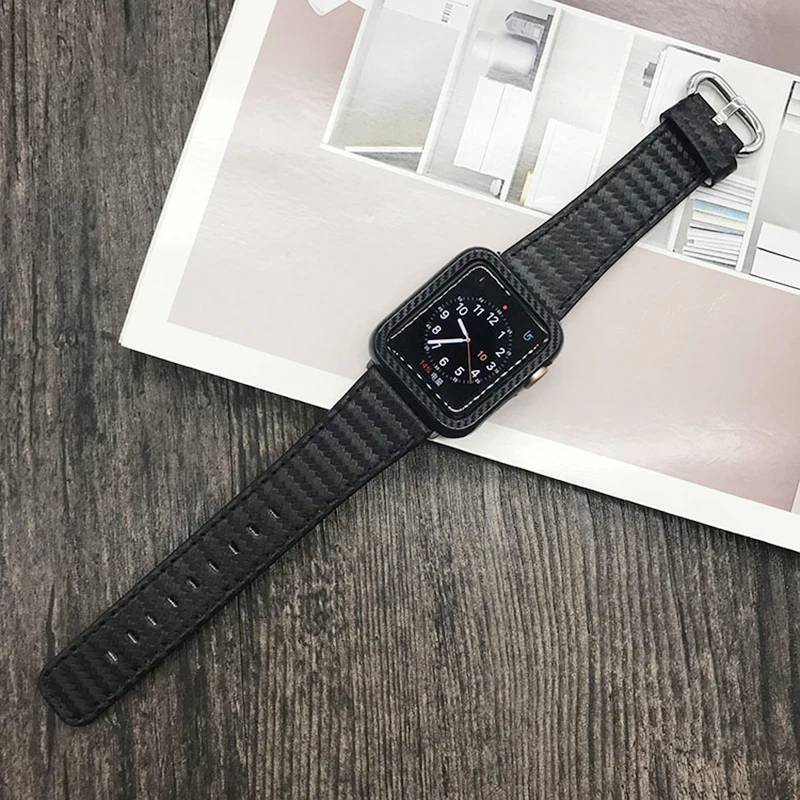 Carbon Fiber Hard PC Frame Case for Apple Watch Case 42/38/40/44mm Compatible for iwatch series 4/3/2/1 Protector Bumper Cover