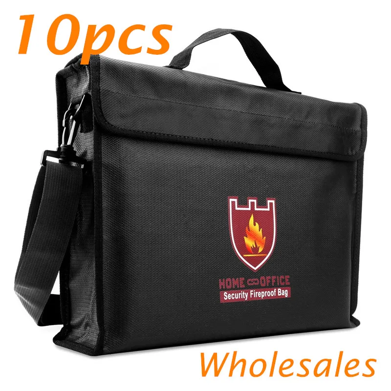 

10pcs Large Fireproof Money & Document Bag File Holder with Handle and Shoulder Strap Waterproof for Battery Safe Storage Black