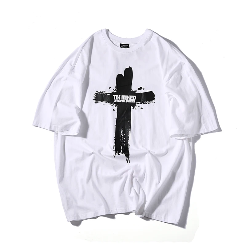 LAPPSTER летняя забавная футболка с крестом Мужская Уличная футболка в стиле хип-хоп с коротким рукавом, мужские модные футболки, повседневные Черные футболки - Цвет: White