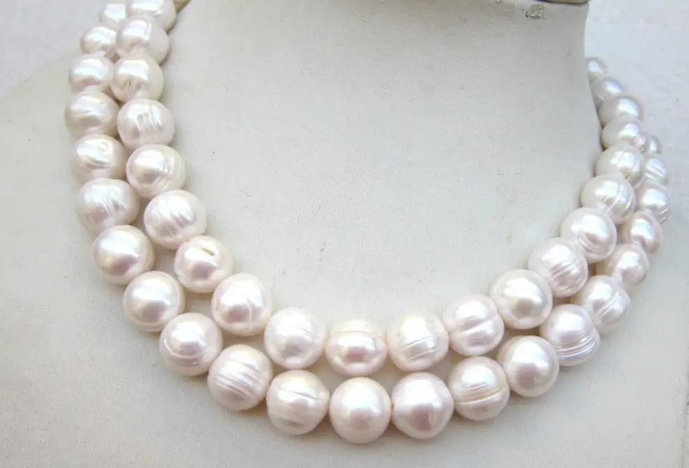 

HUGE 35"AAA 10-11MM SOUTH SEA WHITE BAROQUE PEARL NECKLACE 925silver GOLD CLASP