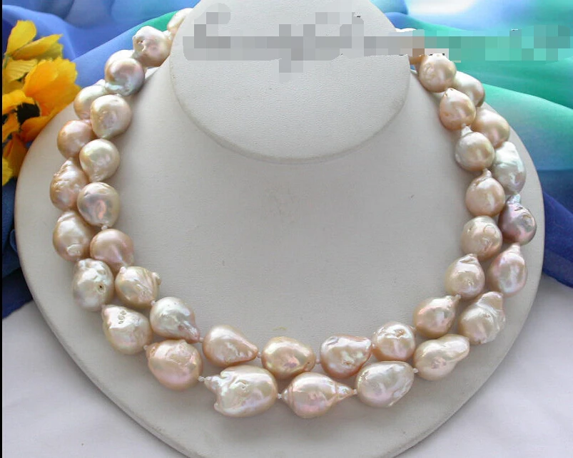 

Free shipping >>>>>>z3714 2row 20MM PINK LAVENDER KESHI REBORN PEARL NECKLACE