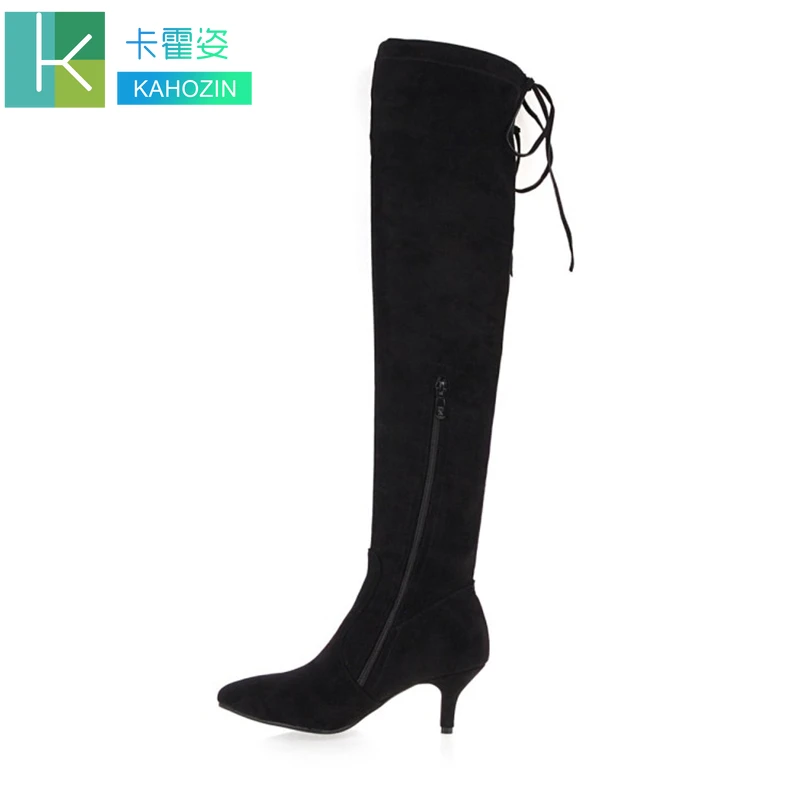 

2019 Women Over The Knee High Boots Hoof Heels Winter Shoes Pointed Toe Sexy Elastic Fabric Women Boots Size 34-43